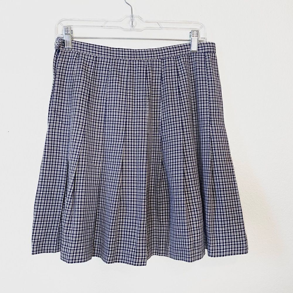 Vintage White & Navy Plaid Pleated Mini Skirt - Picture 3 of 4